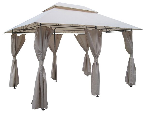 Gazebo da Giardino 4x3m con Tende Laterali in Acciaio e Poliestere Ecrù
