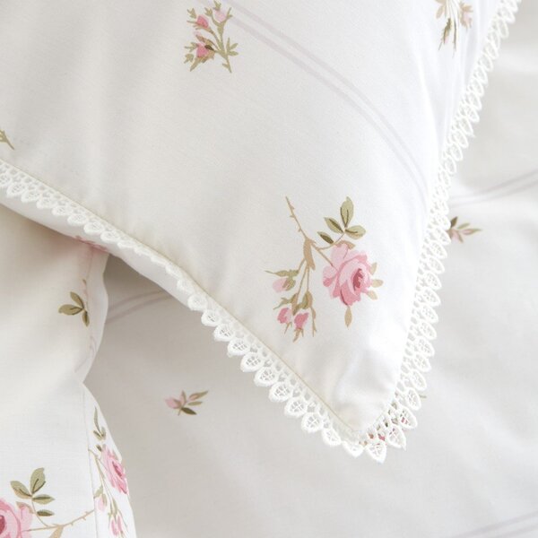 Set copripiumino e federa color crema in percalle di cotone per letto singolo 135x200 cm Vintage Rosebud Lace – Bianca