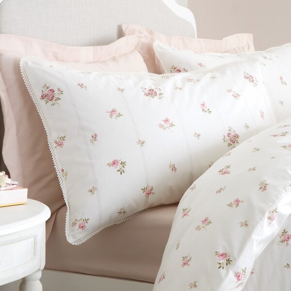 Set copripiumino e federa color crema in percalle di cotone per letto singolo 135x200 cm Vintage Rosebud Lace – Bianca