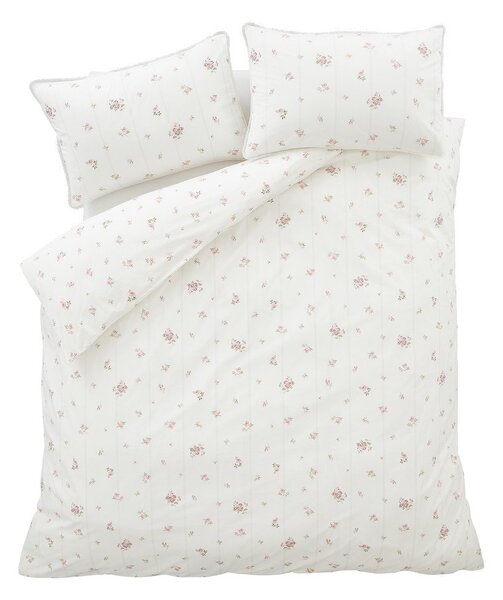 Set copripiumino e federa color crema in percalle di cotone per letto singolo 135x200 cm Vintage Rosebud Lace – Bianca