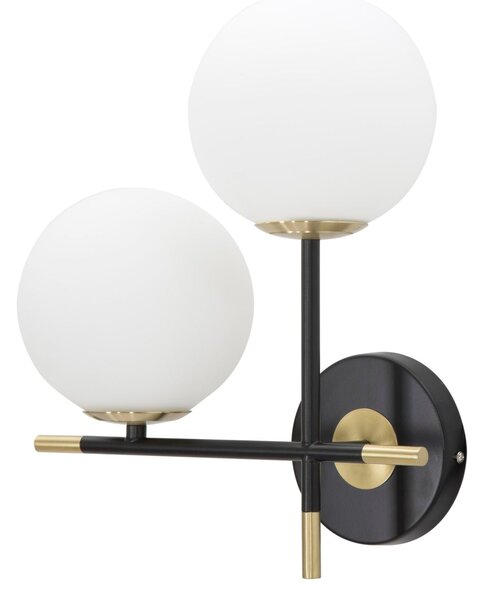 Lampada da Muro Darky Double 30x17x35 cm in Ferro e Vetro Oro, Bianco e Nero