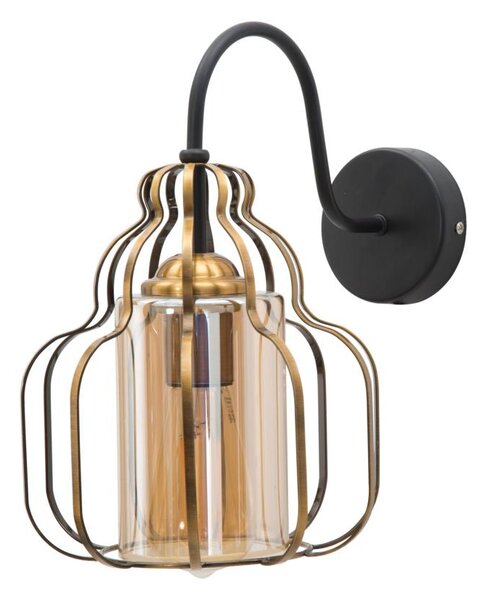 Lampada da Muro Iron Class 21x30x32 cm in Ferro e Vetro Oro e Nero