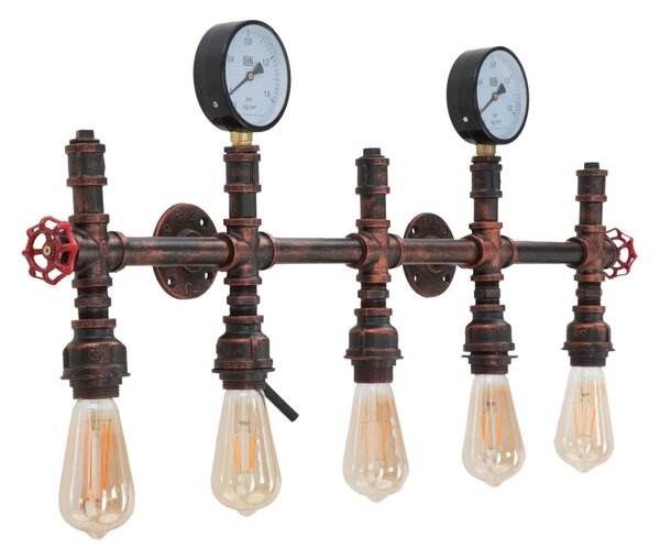 Lampada da Muro Industry 5 Luci 86x9x32 cm in Ferro Nero
