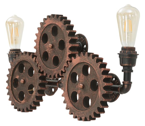 Lampada da Muro Ingranaggio 60x12x32 cm in Ferro e Legno Rame