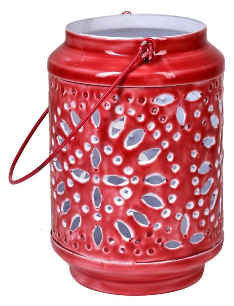 Lanterna da Giardino Ø13,5x21 cm in Metallo Smaltato Rosso