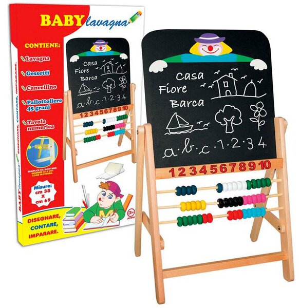 Lavagna per Bambini con Cavalletto e Pallottoliere in Legno H69 Kids Joy Gioca e Scrivi