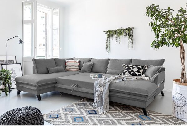 Divano letto a U grigio, angolo sinistro Charming Charlie - Miuform
