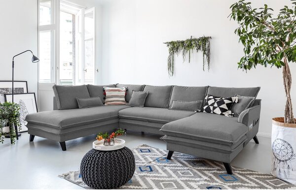 Divano letto a U grigio, angolo sinistro Charming Charlie - Miuform