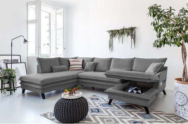 Divano letto a U grigio, angolo sinistro Charming Charlie - Miuform