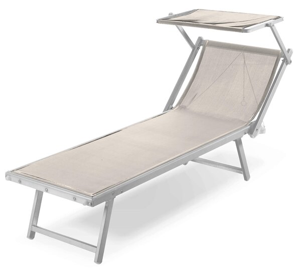 Lettino Prendisole da Giardino 193x60 cm in Alluminio e Textilene Beige