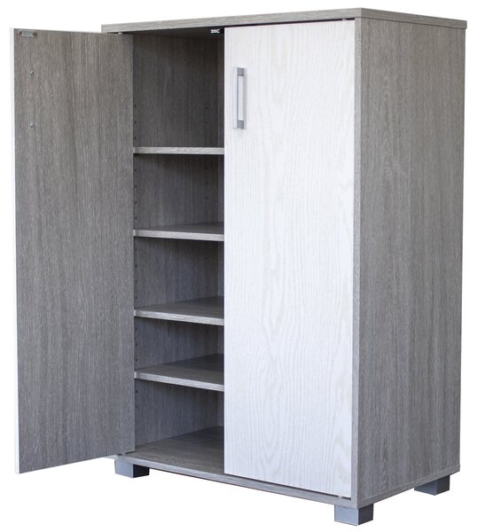 Mobile Scarpiera 2 Ante 5 Ripiani 60x36x89,7 cm in Legno Grigio e Bianco
