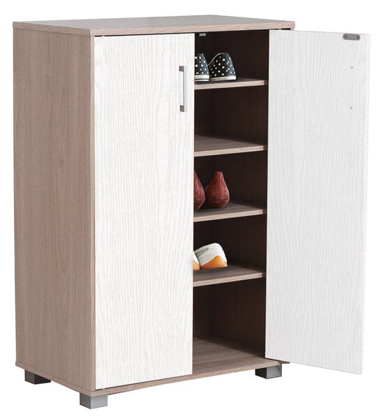Mobile Scarpiera 2 Ante 5 Ripiani 60x36x89,7 cm in Legno Rovere e Bianco