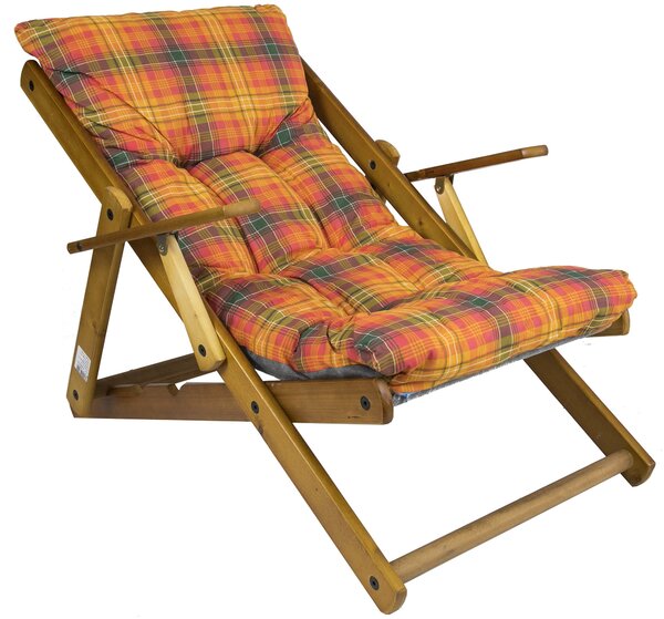 Poltrona Relax 3 Posizioni in Legno con Cuscino Imbottito Rosso
