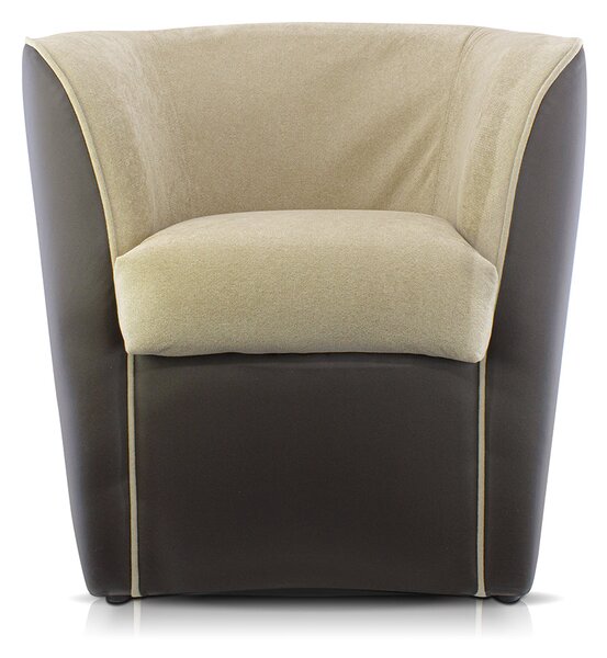 Poltroncina a Pozzetto 70x67x76 cm in Tessuto e Similpelle Marrone e Beige