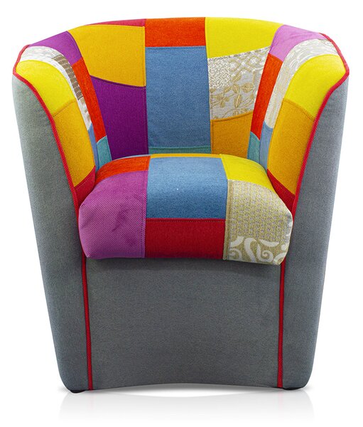 Poltroncina a Pozzetto 70x67x76 cm in Tessuto e Similpelle Grigia