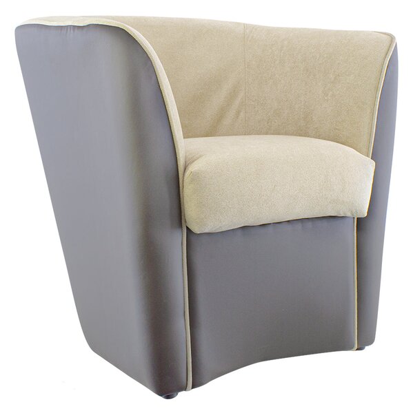 Poltroncina a Pozzetto 70x67x76 cm in Tessuto e Similpelle Marrone e Beige