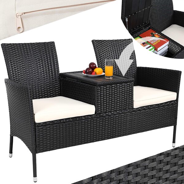 CASARIA® Panchina da Giardino Poly Rattan 143x64x88cm Tavolino Portaoggetti Salottino Outdoor Balcone Terrazza 2 posti