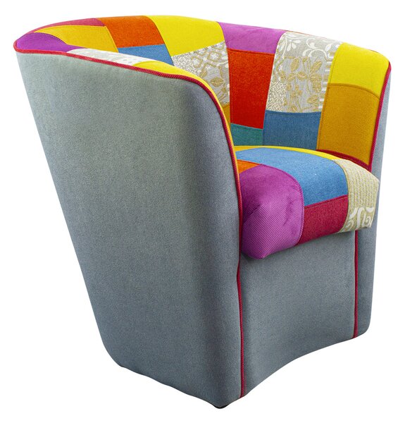 Poltroncina a Pozzetto 70x67x76 cm in Tessuto e Similpelle Grigia