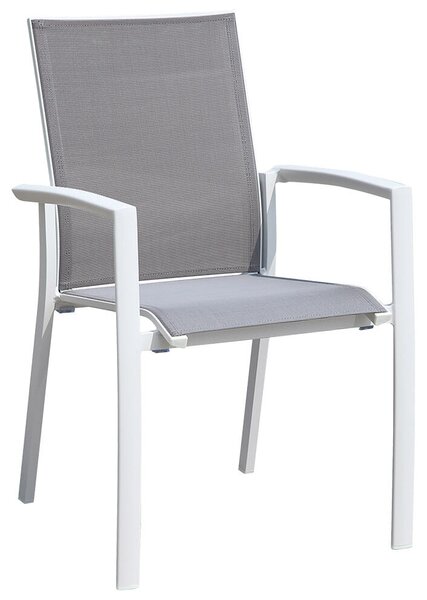 Sedia da Giardino con Braccioli in Alluminio e Textilene Bianco e Grigio Chiaro