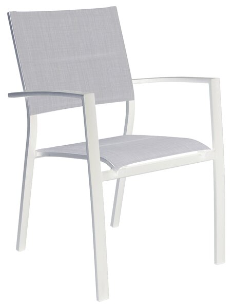 Sedia Impilabile da Giardino 59x56x88 cm in Alluminio e Textilene Imbottito Bianca e Grigio Chiaro