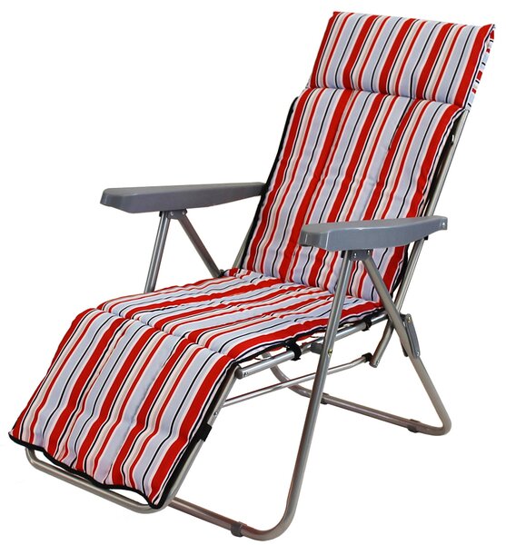 Sedia Sdraio da Giardino 77x58x106 cm Reclinabile 5 Posizioni con Cuscino Rigato Rosso
