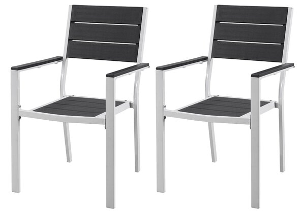 Set 2 Sedie da Giardino 60x55,5x88,5 cm con Braccioli in Acciaio e Plastica Stampata Bianco e Grigio Scuro