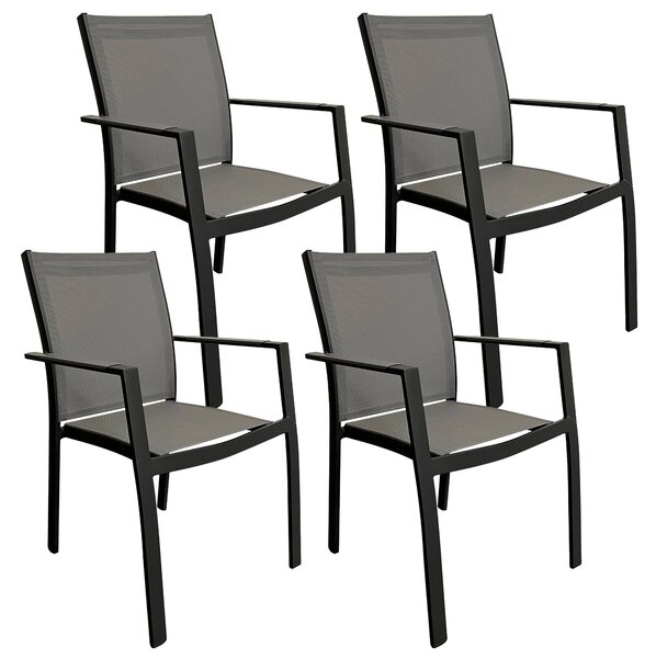 Set 4 Sedie da Giardino 57,5x59x89 cm in Alluminio e Textilene Grigio Scuro