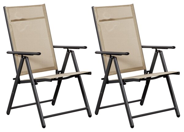 Set 2 Sedie Pieghevoli da Giardino 57x67x107 cm in Metallo e Textilene Beige