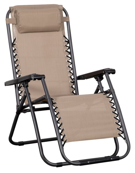 Set 2 Sedie Sdraio Zero Gravity Reclinabile Pieghevole 90x66x108 cm in Metallo e Textilene Tortora