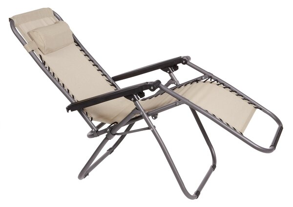 Set 2 Sedie Sdraio Zero Gravity Reclinabile Pieghevole 90x66x108 cm in Metallo e Textilene Beige