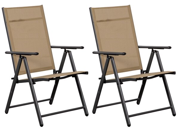 Set 2 Sedie Pieghevoli da Giardino 57x67x107 cm in Metallo e Textilene Taupe
