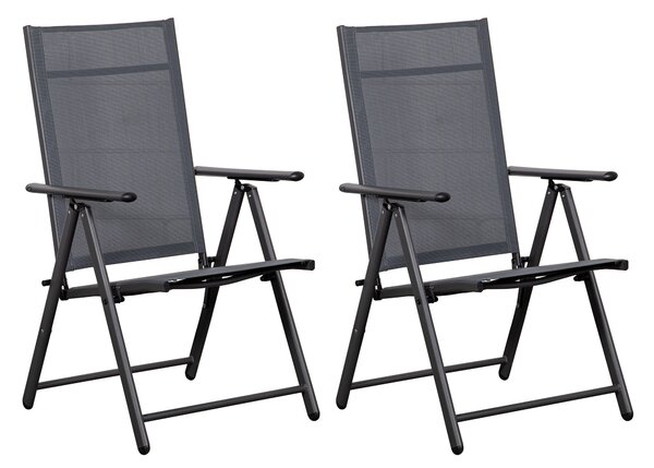 Set 2 Sedie Pieghevoli da Giardino 57x67x107 cm in Metallo e Textilene Grigio