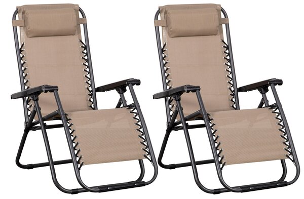 Set 2 Sedie Sdraio Zero Gravity Reclinabile Pieghevole 90x66x108 cm in Metallo e Textilene Tortora