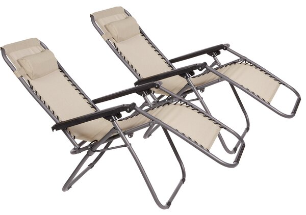 Set 2 Sedie Sdraio Zero Gravity Reclinabile Pieghevole 90x66x108 cm in Metallo e Textilene Beige
