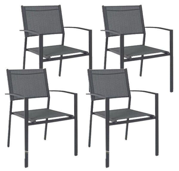 Set 4 Sedie da Giardino 60x58x87 cm in Alluminio e Textilene Grigio
