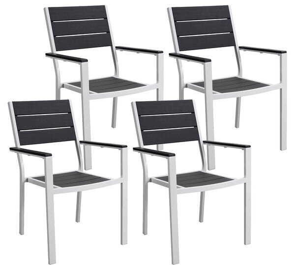 Set 4 Sedie da Giardino 58x55,5x88,5 cm in Polietilene e Metallo Grigio e Bianco