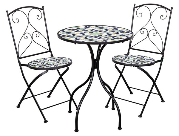 Set Tavolino e 2 Sedie Pieghevoli da Giardino con Mosaico