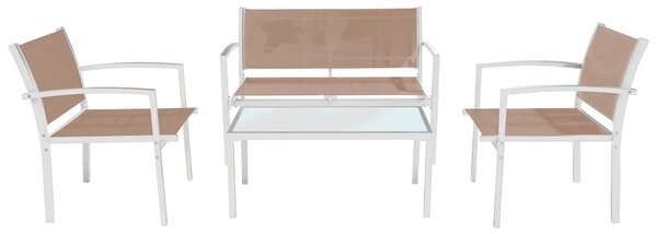 Set da Giardino Divano 2 Poltrone e Tavolino in Acciaio Taupe