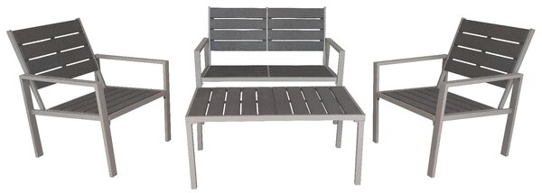 Set Salotto da Giardino Divano 2 Poltrone e Tavolino in Acciaio Marrone