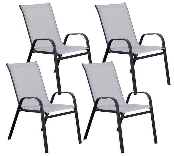 Set 4 Sedie da Giardino 67x57x107 cm in Metallo e Textilene Grigio Chiaro