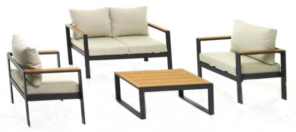 Set da Giardino Divano 2 Poltrone e Tavolino in Alluminio Grigio Scuro