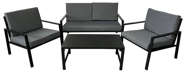 Set da Giardino Divano 2 Poltrone e Tavolino in Alluminio Grigio