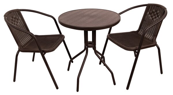 Set Tavolino e 2 Sedie da Giardino in Metallo e Plastica Marrone Scuro