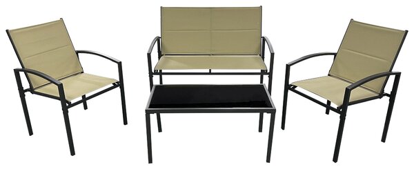Set Salotto da Giardino Divano 2 Poltrone e Tavolino in Acciaio e Textilene Antracite e Beige