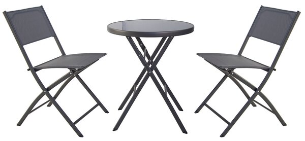 Set Tavolino e 2 Sedie Pieghevoli da Giardino in Acciaio e Textilene Grigio Scuro