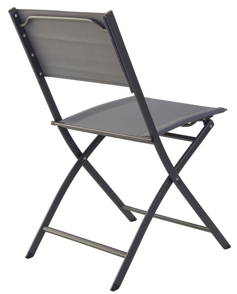 Set Tavolino e 2 Sedie Pieghevoli da Giardino in Acciaio e Textilene Grigio Scuro