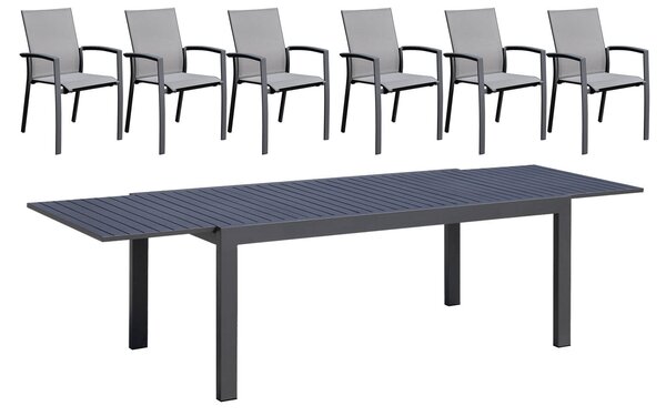 Set Tavolo Allungabile e 6 Sedie da Giardino in Alluminio e Textilene Antracite