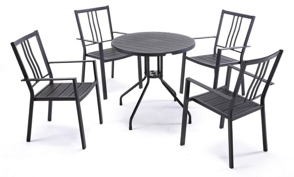 Set Tavolo 4 Sedie da Giardino in Acciaio Nero