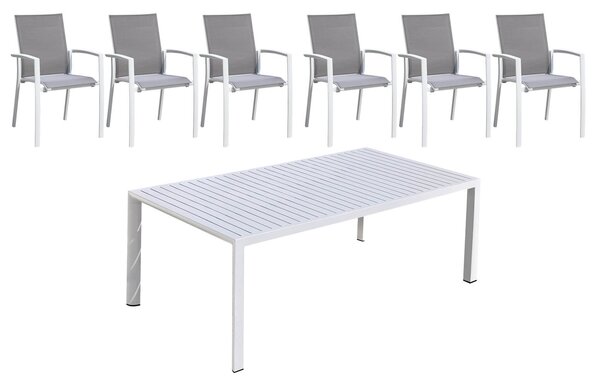 Set Tavolo e 6 Sedie da Giardino in Alluminio e Textilene Bianco