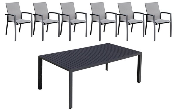 Set Tavolo e 6 Sedie da Giardino in Alluminio e Textilene Antracite